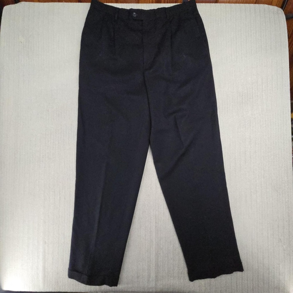 Claiborne Dress Pants Mens 36x32 Black Wool Blend Pleated Wrinkle Free Classic